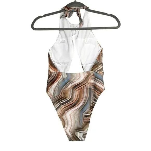 NWT Helen Owen Byblos Cutout Halter Cheeky High Cut One Piece Swimsuit SP Sand - Picture 13 of 16